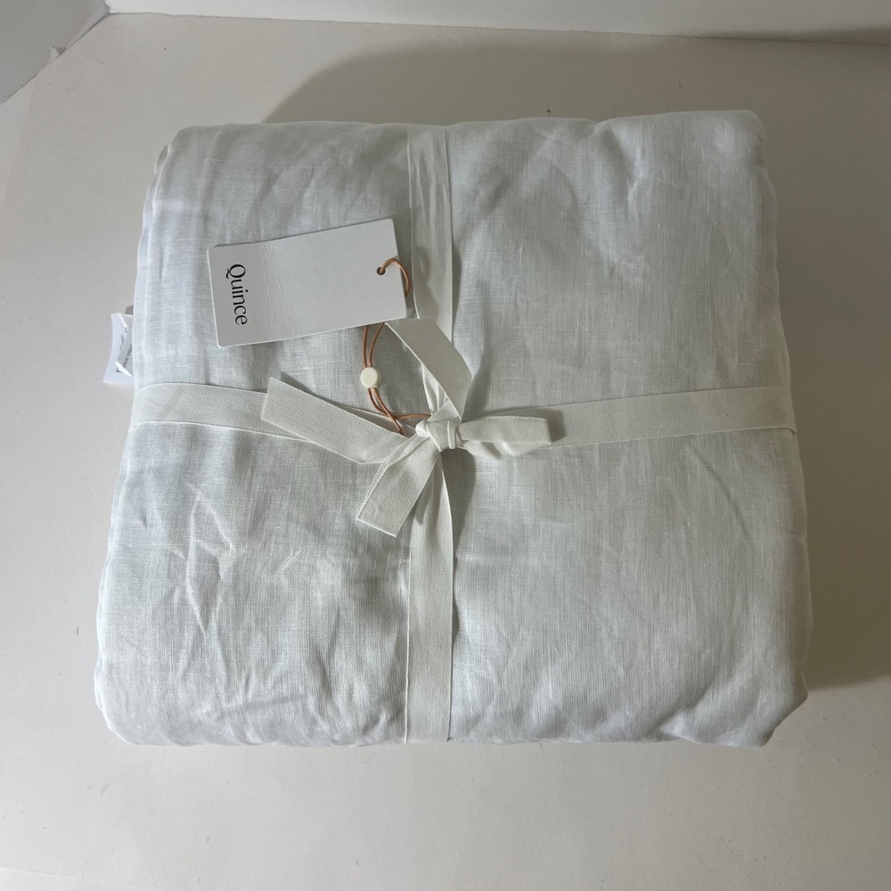 Quince European Linen Room Darkening Blackout‎ Curtain White 96x84 LB119930 New